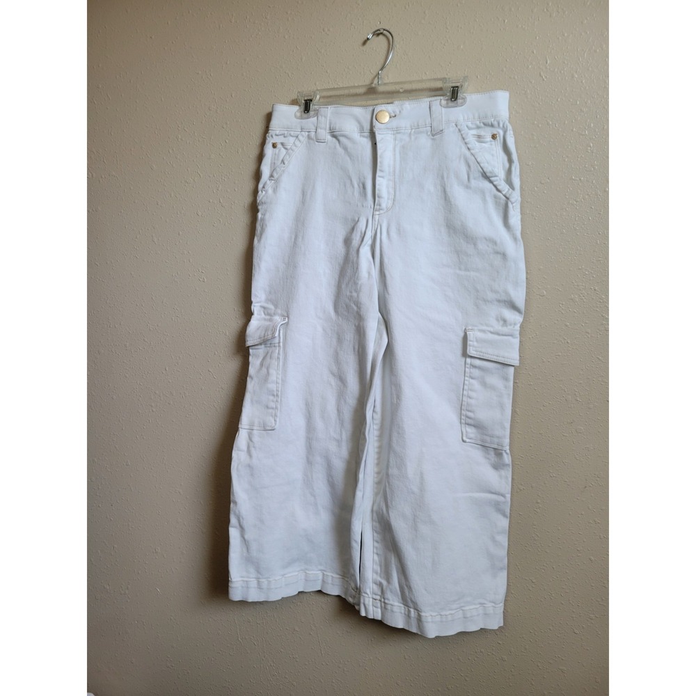 Democracy Pants Women's 12 Ab Technology Wide Leg High Rise Cargo Cropped White